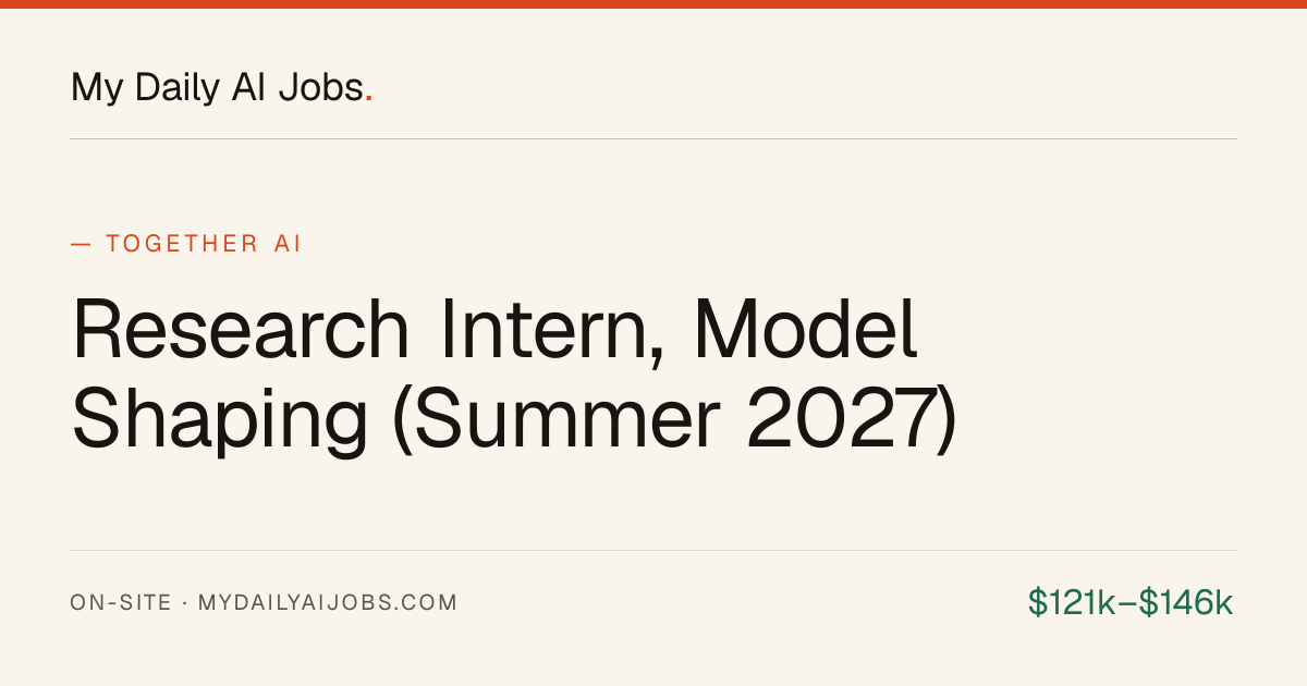 Research Intern, Model Shaping (Summer 2027) at Together AI — San ...